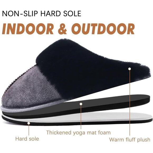 🆕Women Black Suede Fluff Dual Memory Foam Arch Support Warm Scuff Slipper - Picture 8 of 9